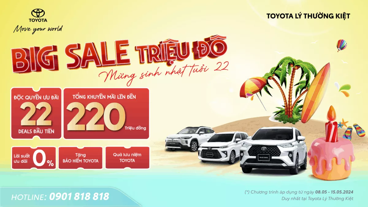 You Are Currently Viewing Khởi Động Chương Trình Big Sale Triệu Đô Mừng Sinh Nhật Tuổi 22 Của Toyota Lý Thường Kiệt