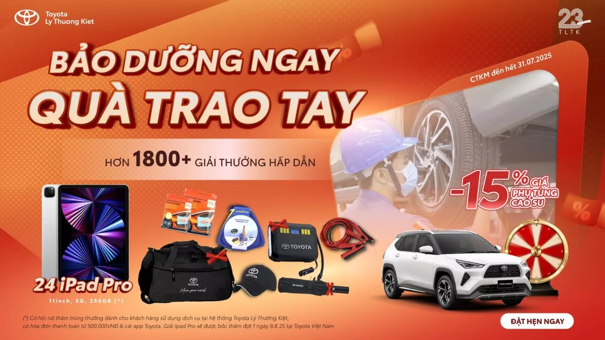 Khuyến Mãi Tháng 7 Toyota Lý Thường Kiệt – Bảo Dưỡng Xe, Rinh Ipad Pro & Hơn 1800 Quà Tặng Hấp Dẫn!